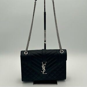 Yves Saint Laurent Black Quilted Chain Envelope Shoulder Bag